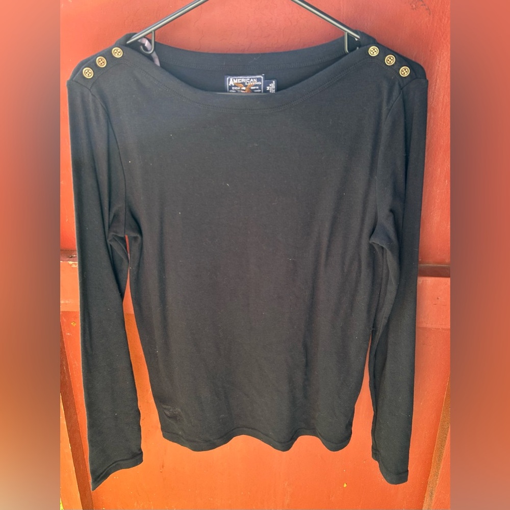 American Living Black Button-Shoulder Blouse